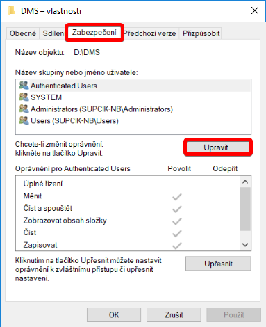 TechIS 23.2 Dokumentace > NTFS oprávnění pro souborové úložiště > dllhost_2018-02-23_09-59-29.png