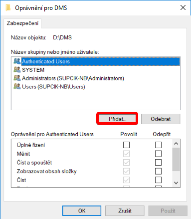 TechIS 23.2 Dokumentace > NTFS oprávnění pro souborové úložiště > dllhost_2018-02-23_09-59-40.png